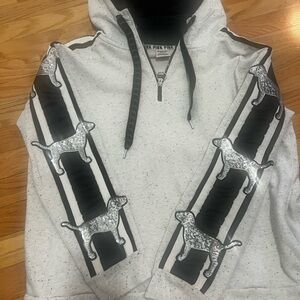 Victoria's Secret Pink silver sequin dog Sherpa lined hoodie 1/4 zip Large